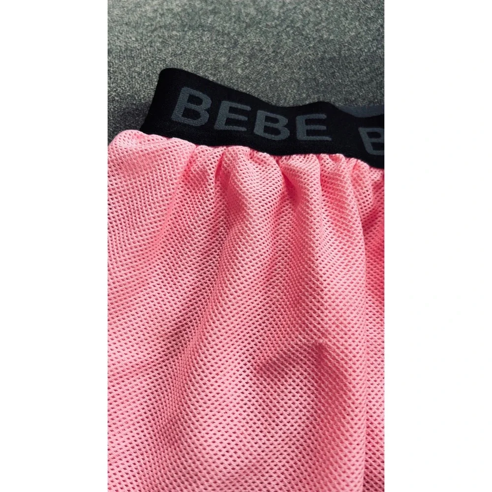 Bebe Mesh Tutu Skirt Kids Pink Logo Elastic Waist Sporty Chic